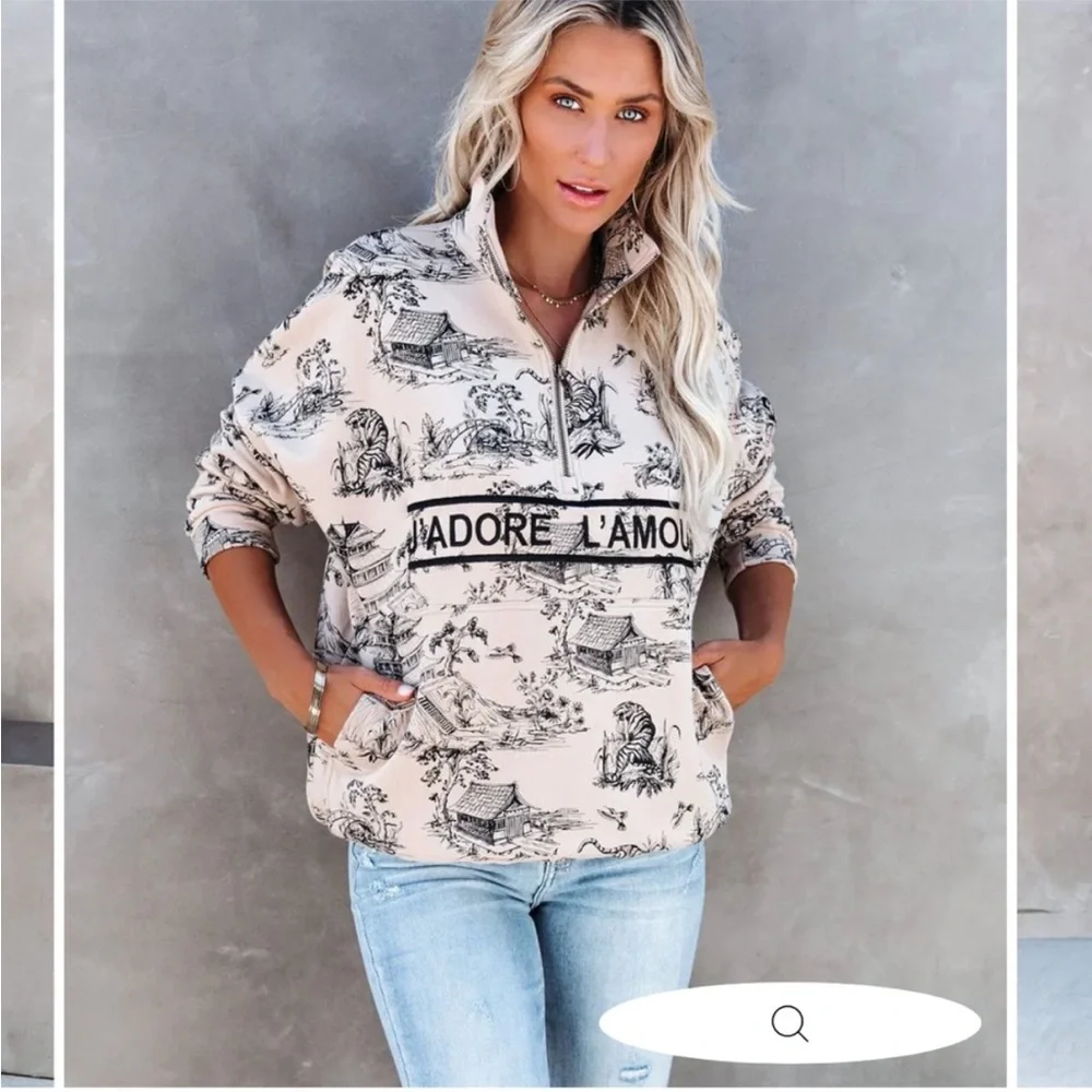 ellandem J'ADORE L'amour Pattern Half Zip Toile Jacket